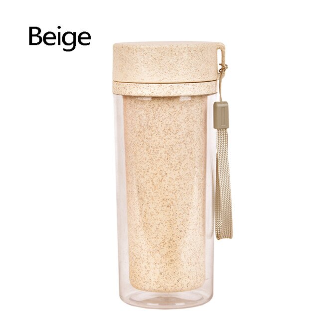 200 Ml Water Cup Tarwe Stro Draagbare Dubbele Wand Kantoor Koffie Cups Plastic Gezonde Drank Gereedschap Container Student Cup: Beige