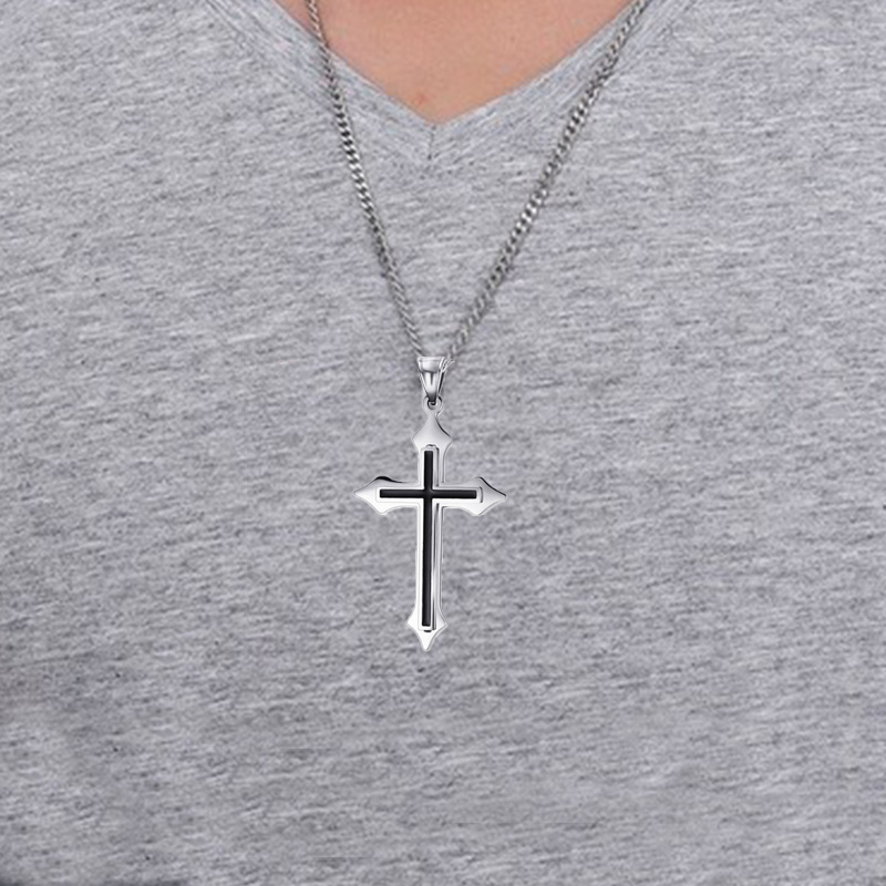 stainless steel cross necklace mens pendant silver chain necklace black for men accessories jewelry on the neck