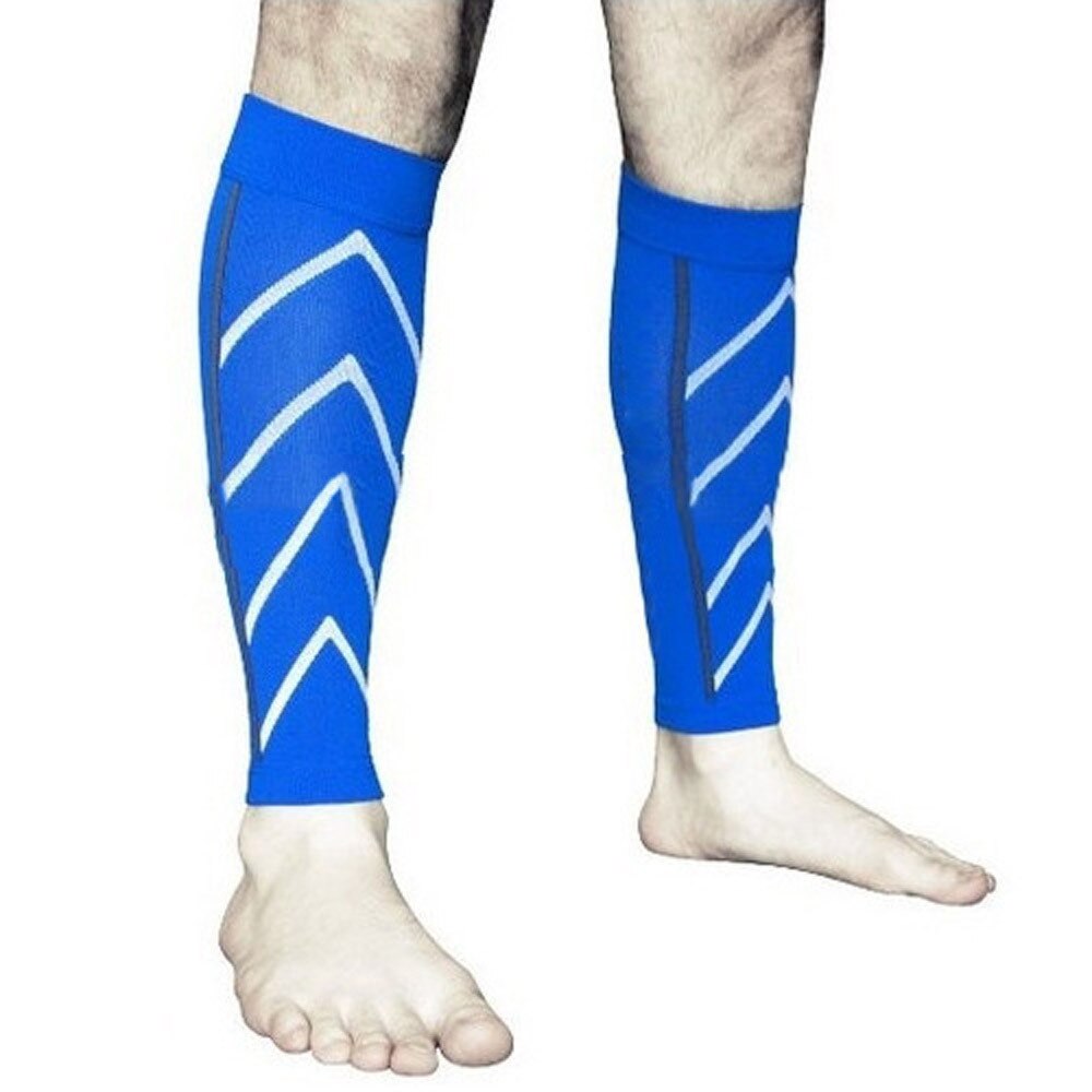 Par kalvstøtte gradueret kompression ben ærme sports sokker udendørs træning ben ærmer sportsbeskyttelsesprodukter  #w1: Blå