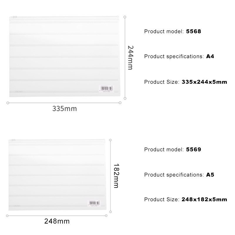 Deli 2pcs Transparent Foldable A4 File Folder Desk Document Paper Organizer Storage Bag Office School Stationery