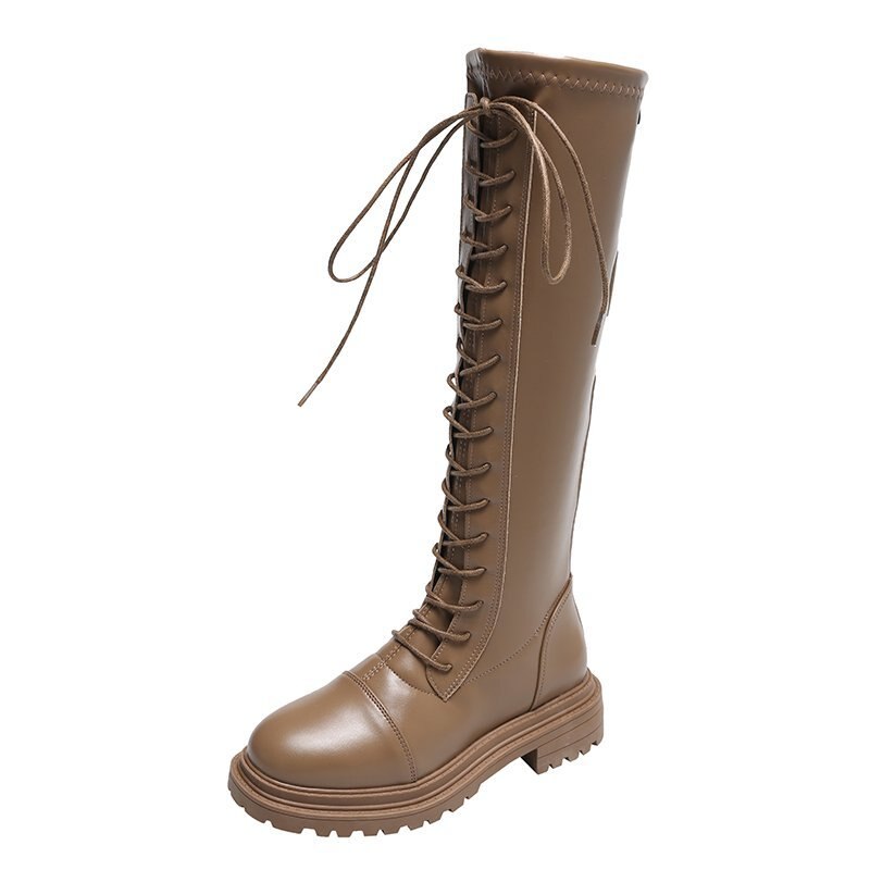Winter dames kniehoge laarzen beige lange laarzen dames warme bont zwarte bruine laarzen: Bruin / 5