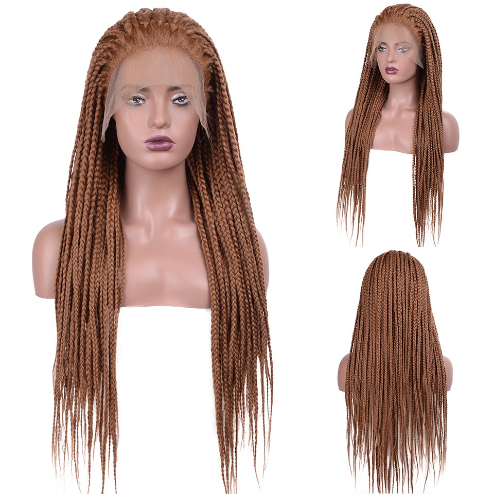 Lace Frontal Cornrow Wig Synthetic Wigs Lace Front Braided Wigs Hand Braided Box Braid Lace Wigs With Baby Hair For Women: medium brown