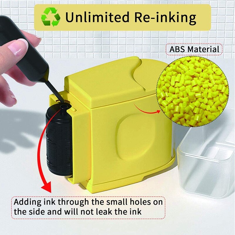 2PCS Wide Roller Stamps Unlimited Re-Inking Identity Theft Prevention Stamp Rolling Security Stamp (Light Blue + Yellow)