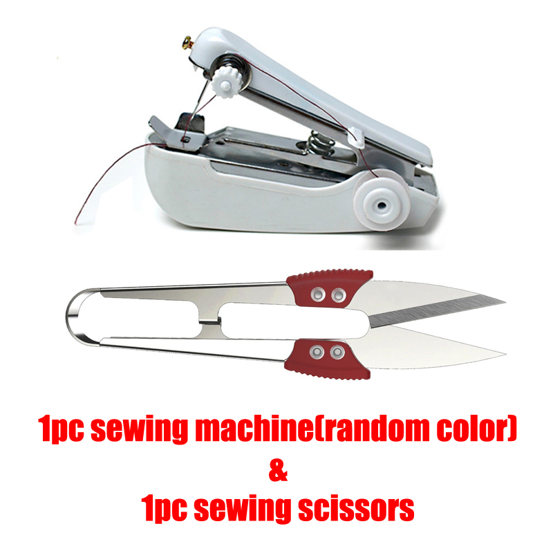 1Set Portable Mini Manual Sewing Machine Sewing Thread Scissors Simple Operation Sewing Tools Fabric Handy Needlework Tool DDJ: 1FRJ1JD