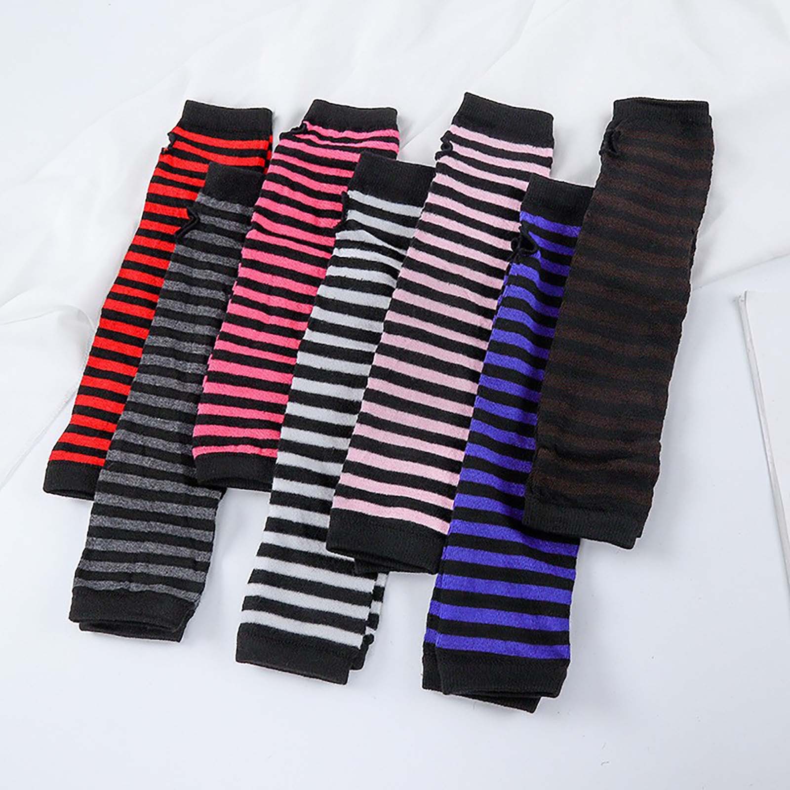 Long Glove Arm Cover Classic Black and White Striped Fingerless Elbow Gloves Y2K Warmer Knitted Wristband