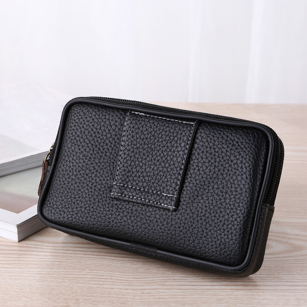 Heren vintage effen leren clutch mobiele telefoon portemonnee zwart