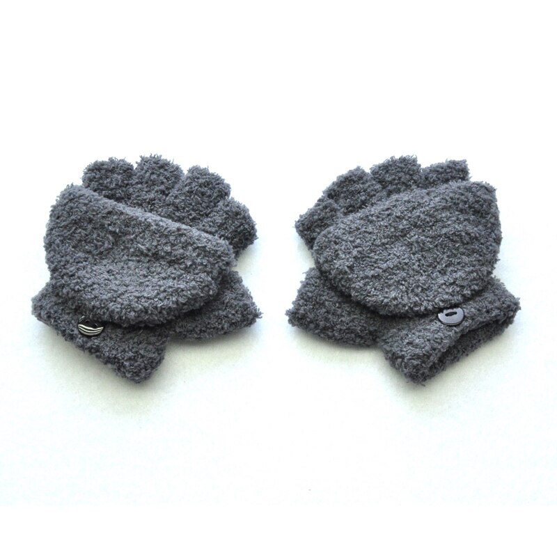 Guantes para niños de la escuela primaria de Cachemira medio dedo Flip Cover Mittens invierno Thicken Warm guantes para niños niñas 5-11Y