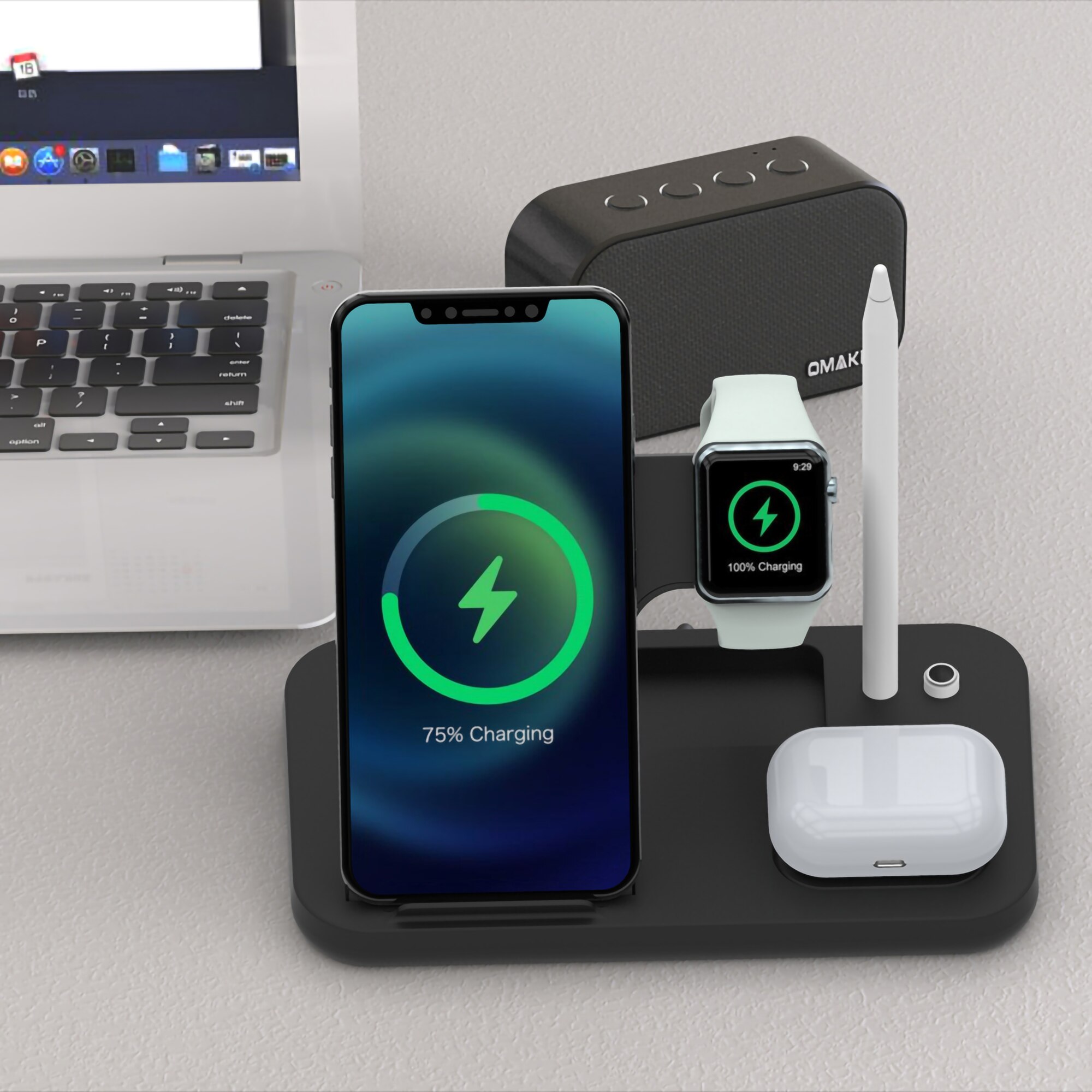 4 In 1 Qi Draadloze Oplader Stand Draadloze Oplader Snel Opladen Voor Apple Horloge 6 5 4 3 21 se/Airpods Pro/Iphone 12 11 Xs Xr
