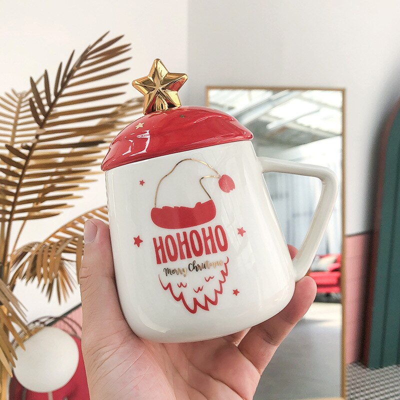 Jul keramiske krus kaffekrus med lokk skje søt kopp kontor tekopp drinkware pepperkake mann jul: Stil 2