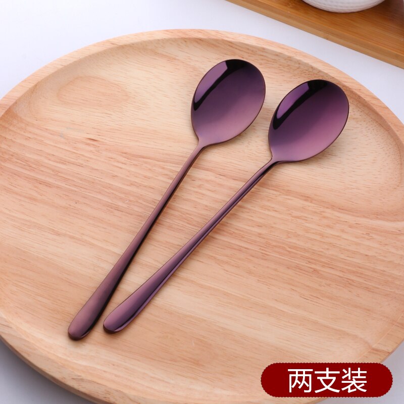 2PCS Rose Gold Colorful Coffee Spoon Stainless Steel Long Handle 8 Color Korean Mixing Spoons Set Dessert Long Ice Kitchen Scoop: 2purple