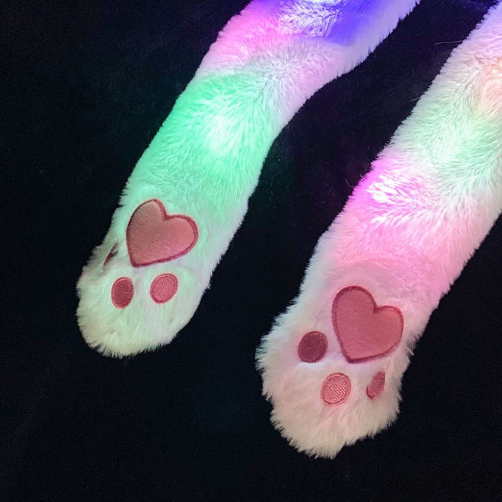 Grappige Hoed Vrouwen Mannen Kids Verlichting Hoed Leuke Konijnenoren Pluche Oren Kan Bewegen Cap Kinderen Shine Winter Warm Voor party Night