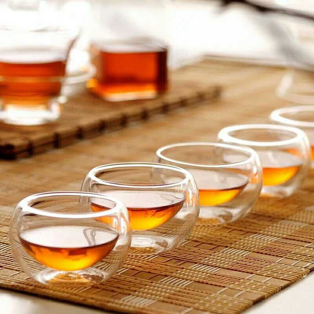 50ml dubbla vägglager glaskopp kaffe kung fu tekoppar glas frukt juice kaffekannor öl set klar liten handhållen