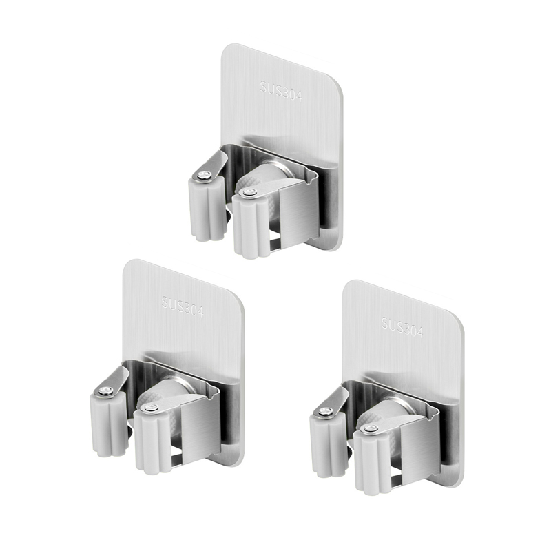 Soporte para fregona de acero inoxidable 304, ganchos multiusos adhesivos montados en la pared, organizador de almacenamiento para el hogar, colgador de escoba: violet