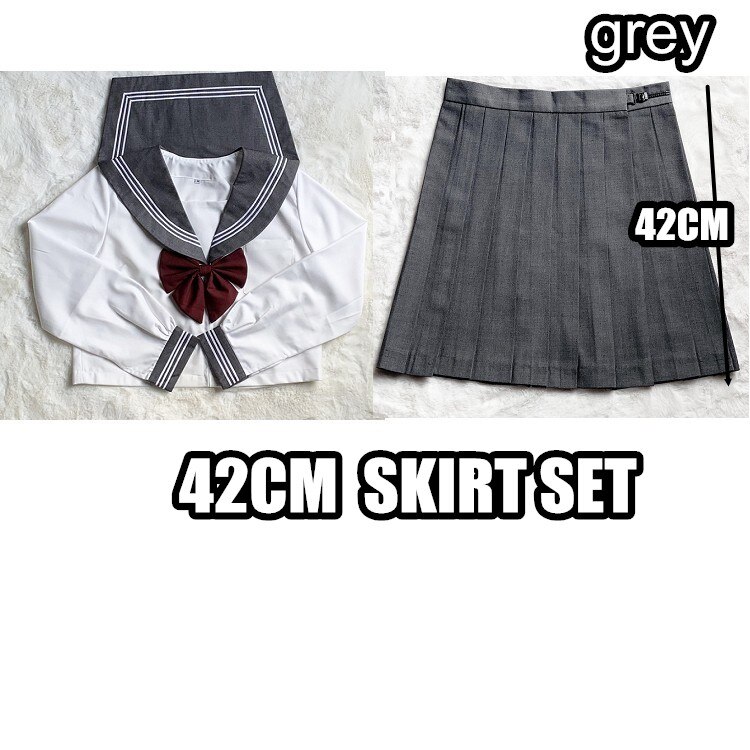 Orthodox college style Japanese student uniform JK Uniform suit GREY suit orthodox sailor suit pleated skirt class suit: LONG SLEEVE SET / L