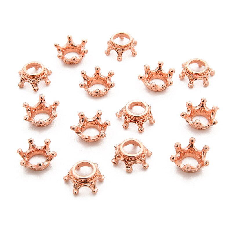 50 stks/partij Goud/Zilver/Antiek Brons Kleur Crown Bead Caps Connectors Charms End Kralen Cap Voor DIY Sieraden maken Bevindingen: Rose Gold