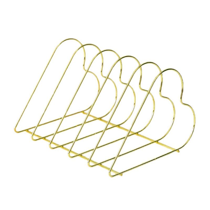 Metal Bookshelf Bookends Book Support Stand Desk Organizer Storage Holder Shelf File Organizer Bookshelf Magazine Rack for Offic: Heart Gold