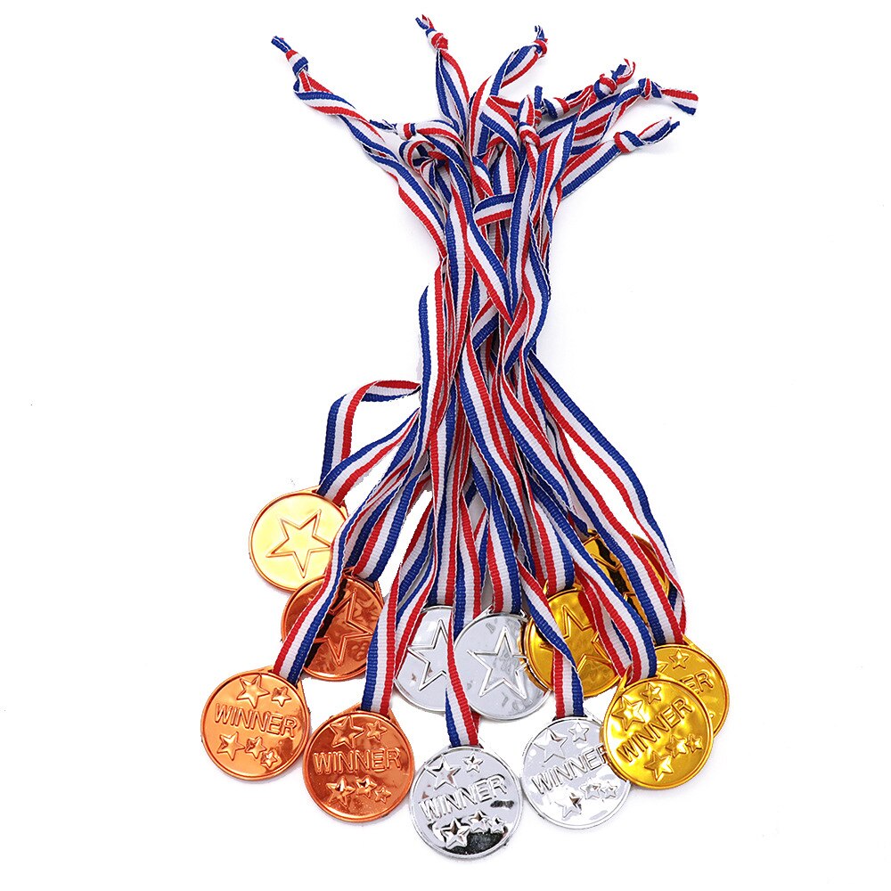 12/24Pcs Kids Children Gold Plastic Winner Medals Sports Day Party Bag Prize Awards Toys For Kids Party Fun Supplies