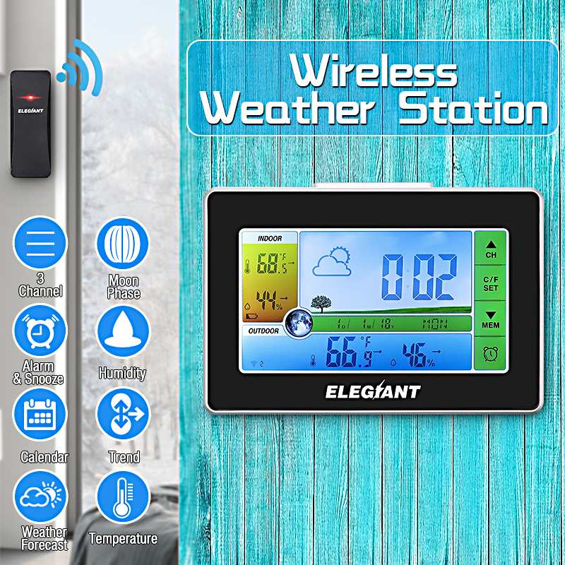 ELEGIANT EOX-9908 Touch Indoor Outdoor Weerstation Wekker Kalender Draadloze Sensor Forecast Thermometer Hygrometer