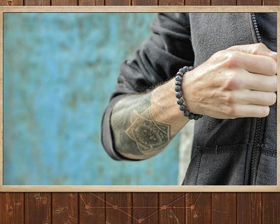 Grânulos de pedra natural do vintage pulseira de lava moda pulseira de madeira artesanal para homens yoga biker braçadeira jóias bileklik homme