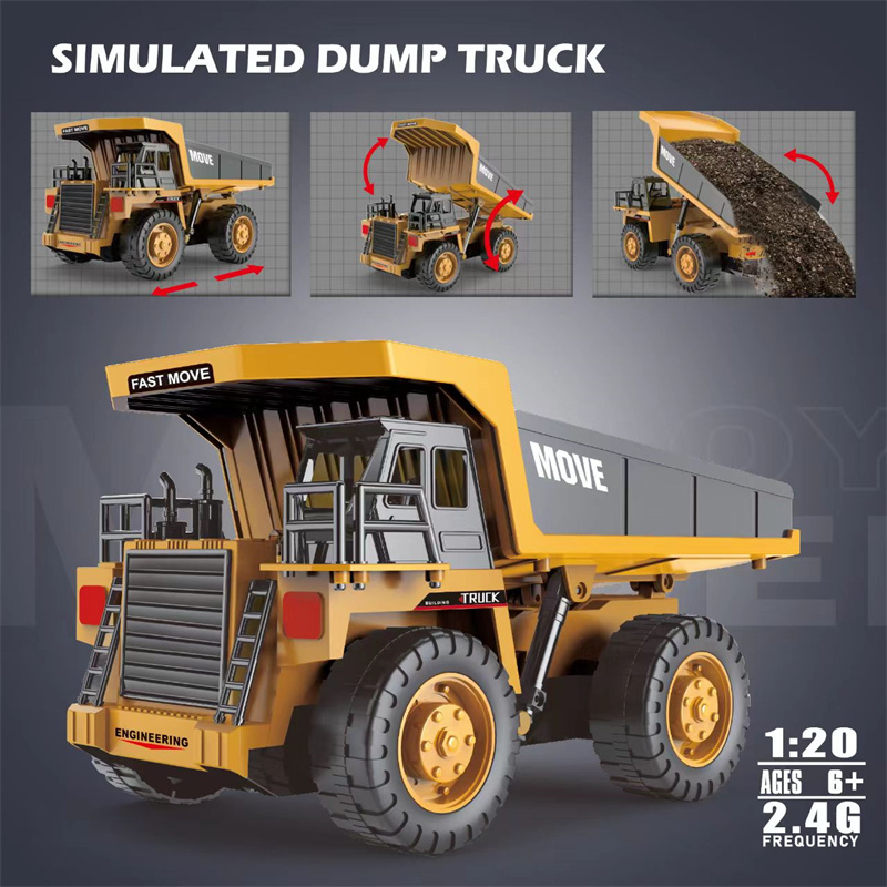 Camión volquete de aleación RC 1:20 13CH, vehículo de ingeniería, carretilla elevadora, excavadora pesada, coche de Control remoto, juguetes para niños,