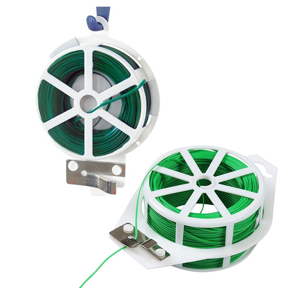 Nuttig 20/50m Tuin Twist Tie Wire Cable Reel Met Cutter Groene Twist Tie Reel PVC gecoat Plant Ondersteuning Flexibele Draad