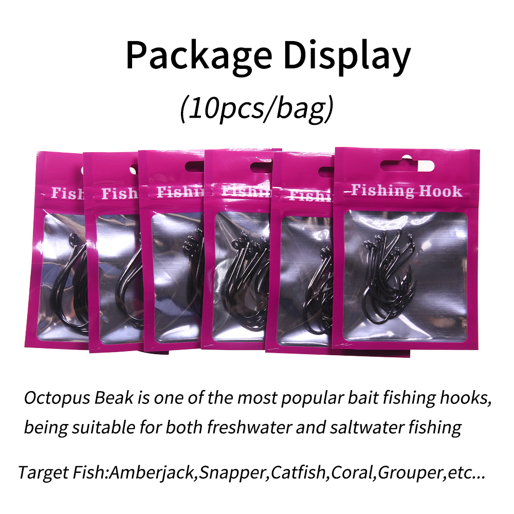 Lionriver 10 stks/zak 3/0-8/0 Octopus Snavel Koolstofstaal Offset Vishaak Zoutwatervissen Livebait/Snapper Rig Haak