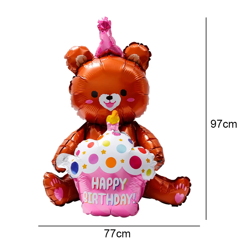 Grote verjaardagstaart ballonnen 3-laags kleur kaars cartoon beer taart aluminiumfolie ballon voor baby shower feestdecoratie