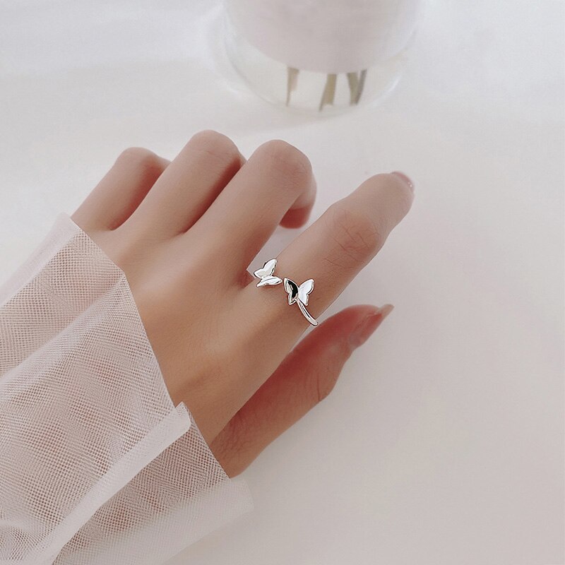 925 verstellbarer schmetterlingsring aus sterlingsilber mit zirkonia für damen, perfekt für partys und als edler punk-schmuck.