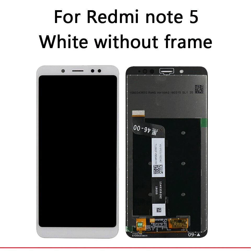 Original pantalla xiaomi redmi note 5 skærm i mobiltelefon lcd'er med ramme redmi note 5 pro lcd reparationsdele: Hvid uden ramme