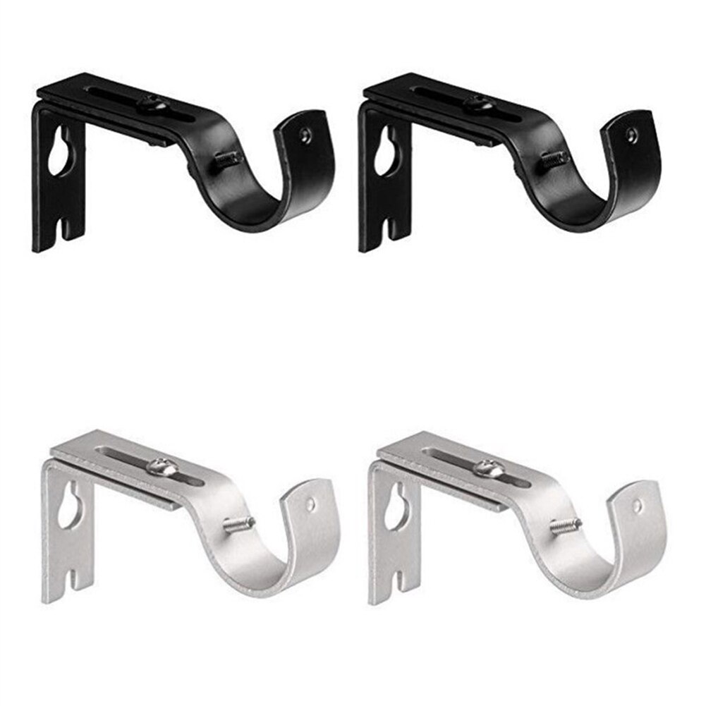 2pcs DIY Hook Home Decorative Adjustable Fixed Metal Structure Hanging Sturdy Curtain Rod Bracket Support Window Accessories