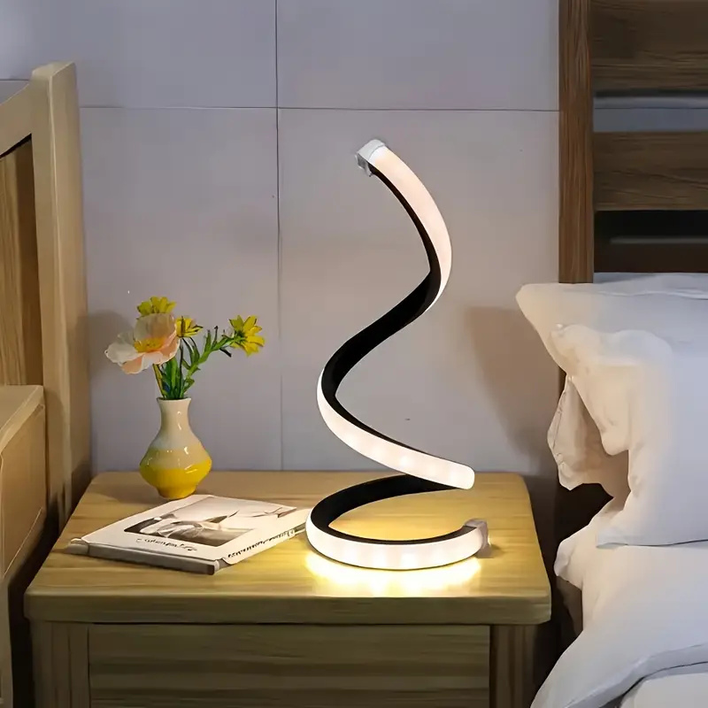 Eine spiralförmige, bodenlose Schreibtischlampe, USB-Netzteil – dreifarbiges Licht, geeignet für Schlafzimmer-Studiencafé