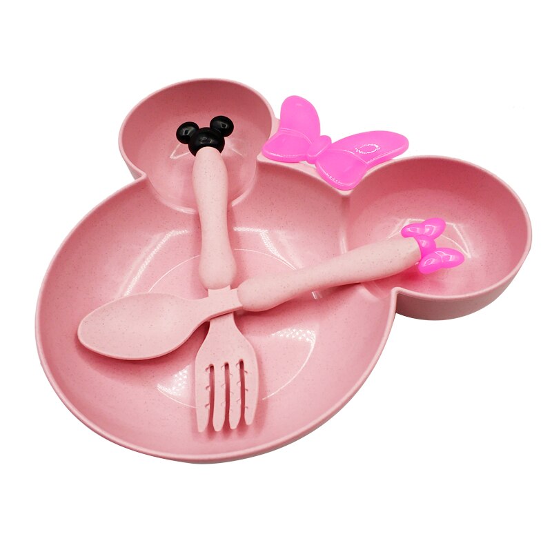 Plato de paja de trigo para bebé, vajilla de dibujos animados, vajilla, Bol para niños, cuchara, tenedor, plato de fruta, cuenco de entrenamiento para niños con platos