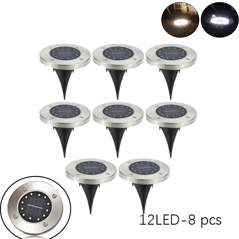 Outdoor Solar Powered Ground Light Waterproof Garden Pathway Deck Lights With 8/12/20 LED Lamp for Home Yard Driveway Lawn Road: 12LED 8pcs / Warm light