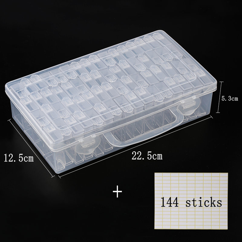 Plastic Container Storage Box Diamond Painting Accessories with Bottles Diamant Painting Box Holder jewelry rectangle Box Case: 64 pieces