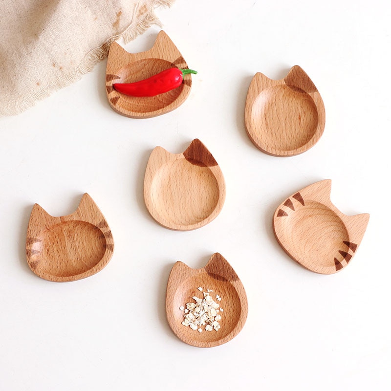 Kat Japanse Saus Schotel Beuken Hout Cartoon Creatieve Kleine Houten Schotel Thuis Keuken Praktische Servies Desktop Decoratie