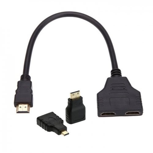 Kabel Hdmi-Compatibel Naar Dual Hdmi-Compatibel Vrouwelijke Y Splitter Schakelaar Uitbreiding Adapter Kabel Met Micro &amp; Mini hdmi Adapter