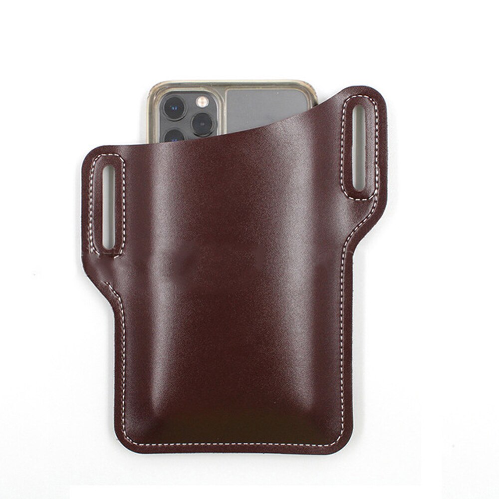 Mannen Lederen Vintage Pack Heuptas Belt Clip Telefoon Holster Reizen Wandelen Mobiele Mobiele Telefoon Case Cover Belt Pouch Purse: Red-brown