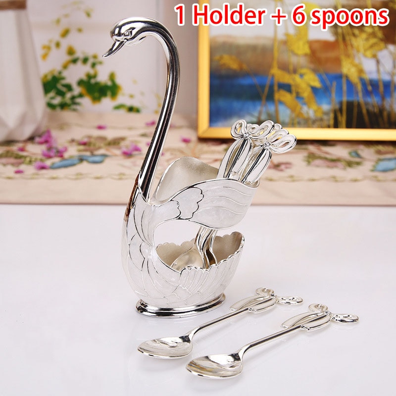 Stainless Steel Swan Fruit Base Holder Forks Salad Dessert Forks Coffee Spoon Cake Tableware Zero Waste Flatware Holder Cutlery
