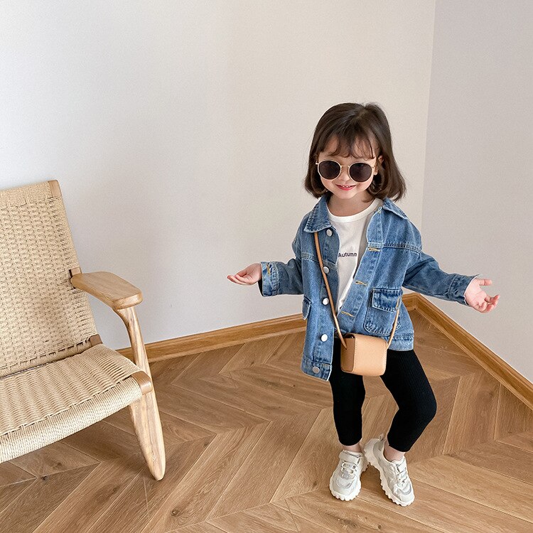 5160 Autumn Kids Girls Denim Jacket Button Coat Cool Boys Outwear Tops Streetwear 1-9 Years Denim Jacket For Kids