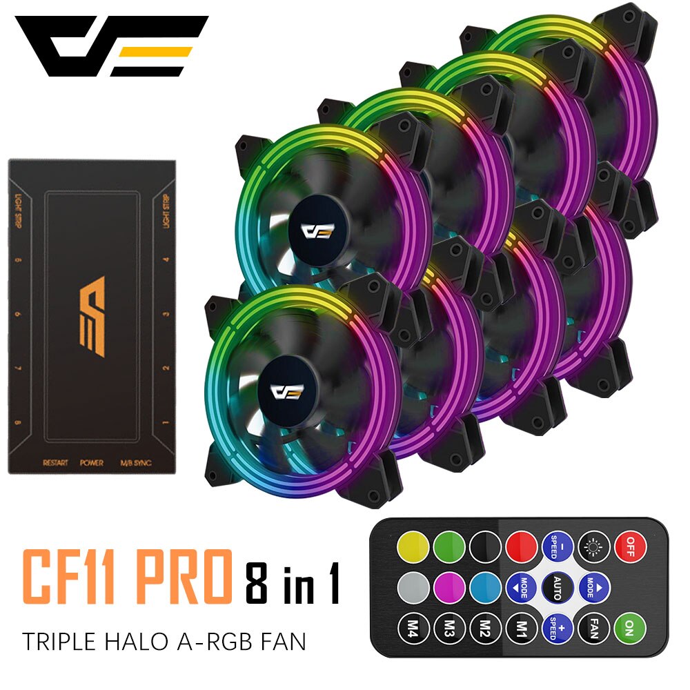 darkFlash CF11 PRO RGB Case Fan 120mm 3P-5v Aura Sync PC Case CPU Cooler Cooling Fan Quiet Remote Adjust Speed Computer Case Fan