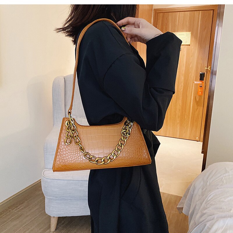 Casual alligator ketting handtassen dames krokodillenpatroon schoudertassen dames pu leren okselpakket dames handtas clutch