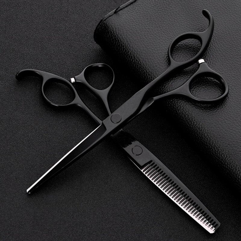 Japan steel 6 inch black hair scissors cutting barber makas scissor thinning styling shears hairdressing scissors: set