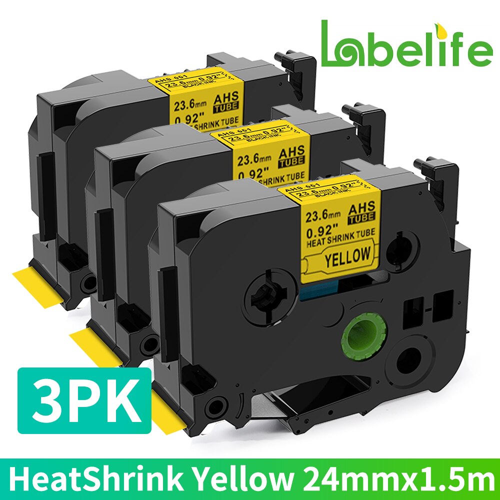 3PK Multisize HSe-231 Kompatibel für Bruder Industrielle Wärme Schrumpfen Rohr Bänder HSE-231 HSE-221 HSE241 251 211 631 für Kabel wickeln: 3P 651 Gelb 23.6mm