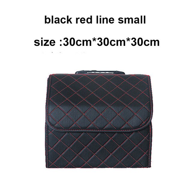 Car Storage Bag PU Leather Trunk Organizer back red line: back red-S
