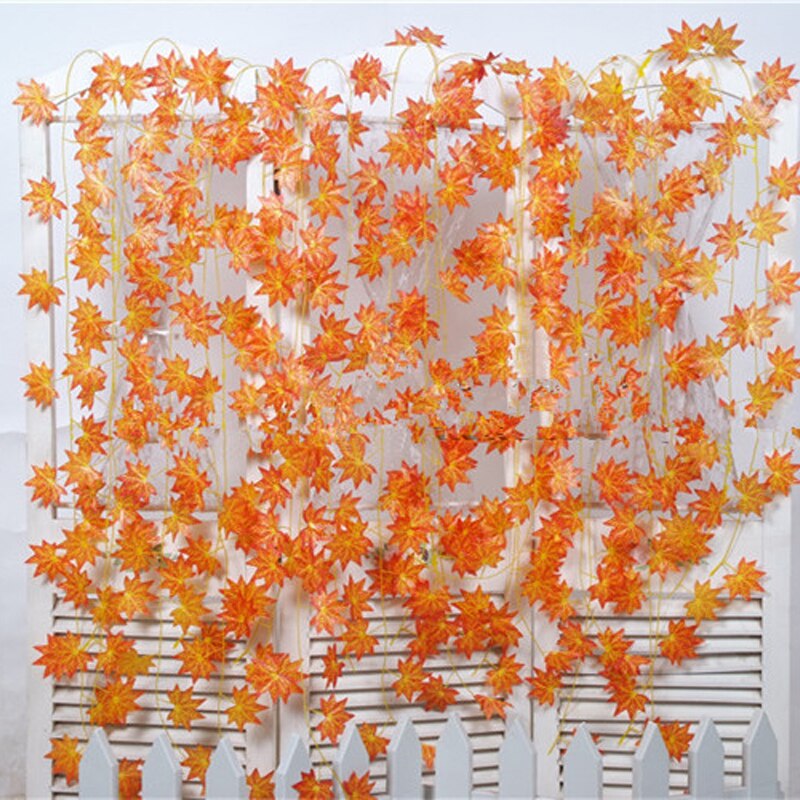 2.4M Red Artificial Vine Plants Autumn Maple Leaf Garland For Wedding Party Home Office Foliage Garden Decoration Supplies