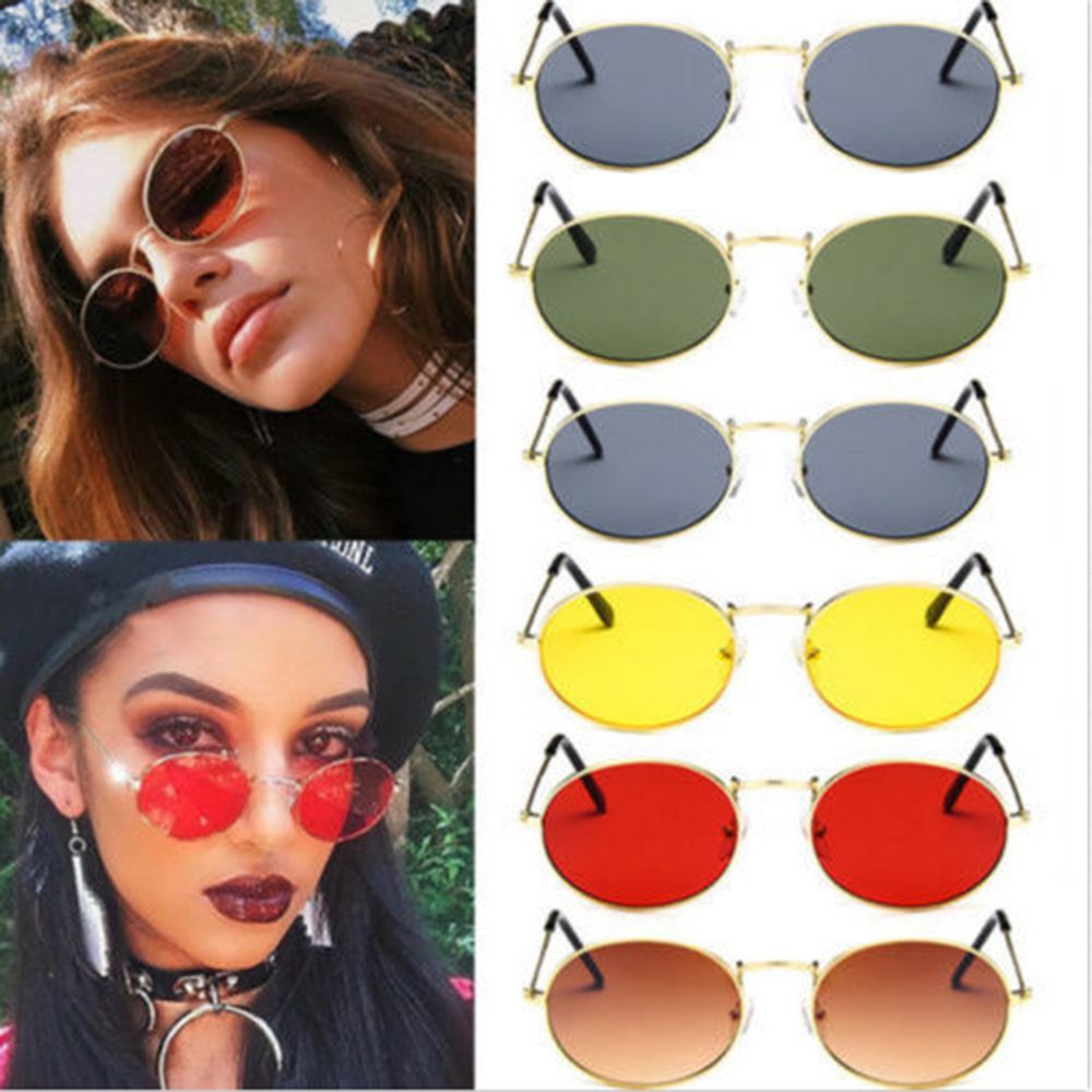 Retro Kleine Ovale Zonnebril Vrouwen Vintage Shades Zwart Rood Metalen Kleur Zonnebril Voor Vrouwelijke Mode