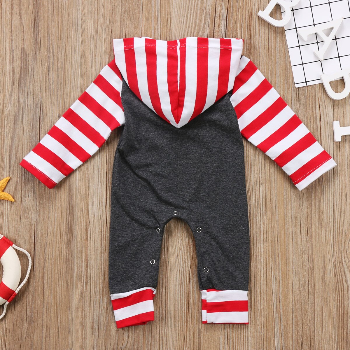 Xmas Baby Girls Boys Casual Clothes Striped Long Sleeve Patchwork Hoodies Romper Jumpsuit