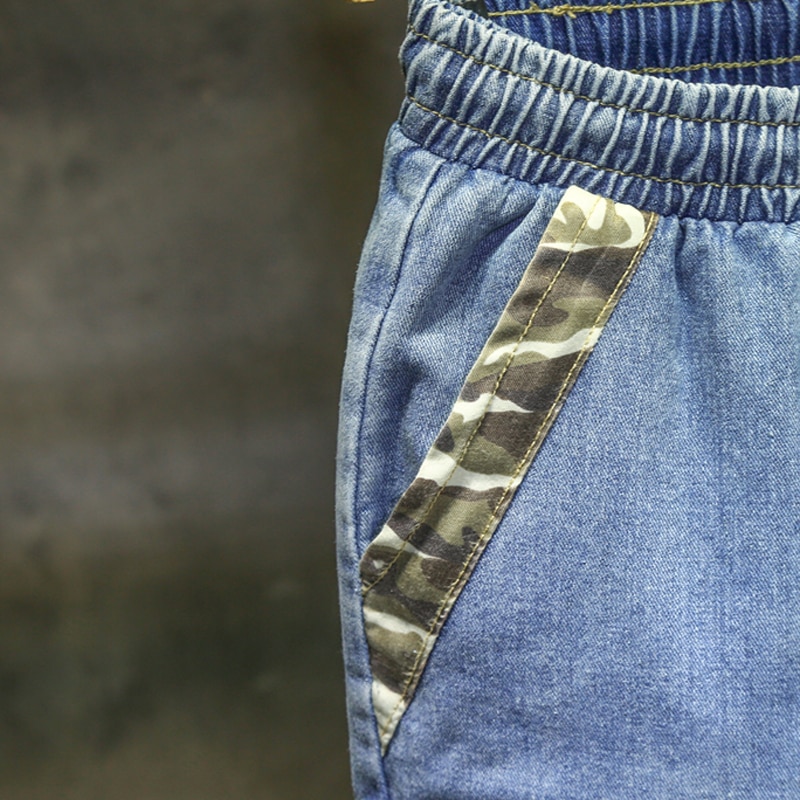 Heren camouflage patchwork losse elastische taille hiphop jeans streetwear heren multi-pocket katoenen joggingbroek cargo denim broek