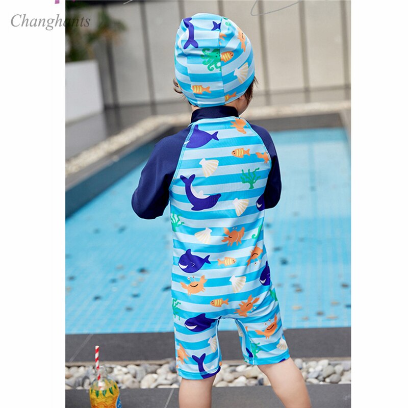 2-9Y Ragazzi Protezioni Bambini di Un Pezzo del Costume Da Bagno Dei Bambini Blu Costumi Da Bagno Bambini Costume Da Bagno Vestiti Del Bambino Manica Lunga Surf Sabbia Indossare Usura