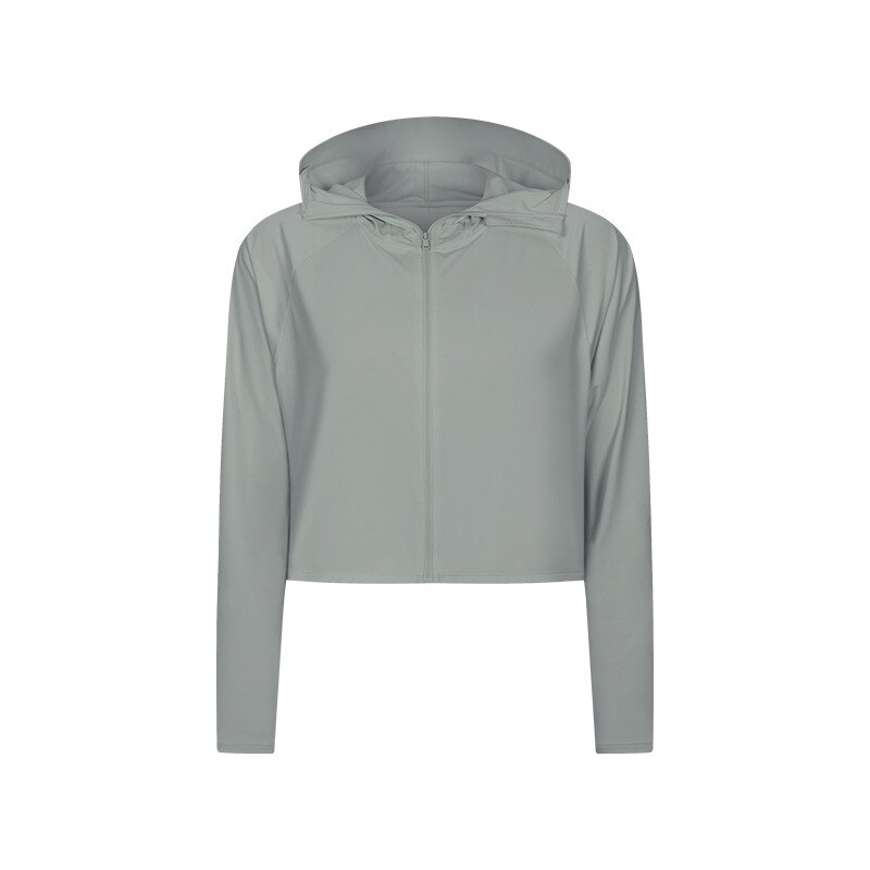 Svokor damen kapuzen-yogashirt mit reißverschluss, langärmliges fitnesstop mit uv-schutz, langärmliges sonnenschutz-laufshirt, gymnastik-t-shirt: Grün